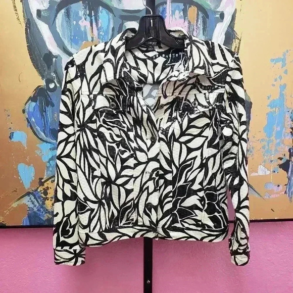 Elementz Black and White Floral Jacket with Shimmer - Picture 1 of 7